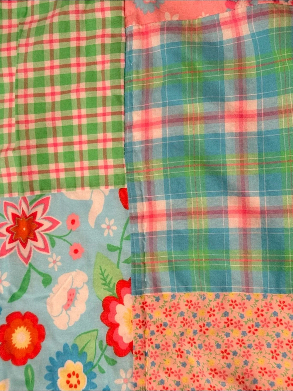 Circo Pastel Patchwork Cotton Quilt Throw - Green, Yellow, Blue, Pink, Cream